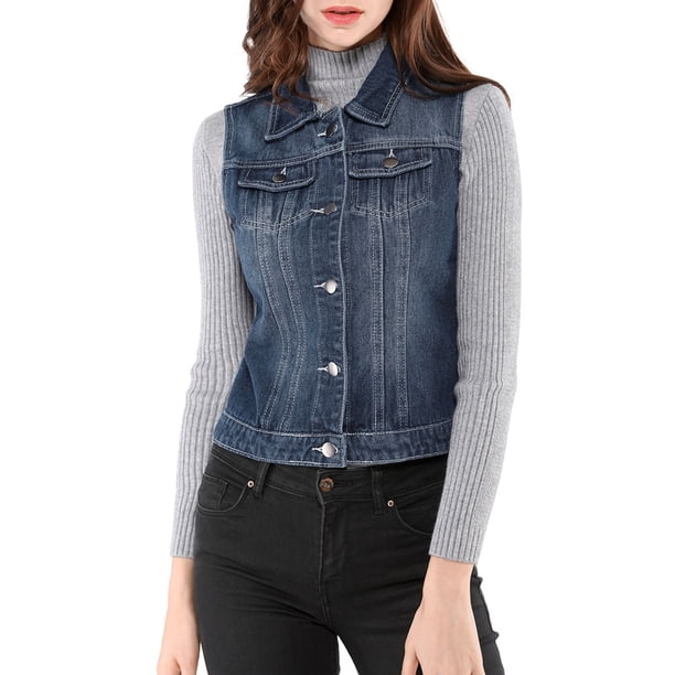 INSPIRE CHIC Chaleco de Mezclilla sin Mangas para Mujer con Botones Lavado Azul 2XL