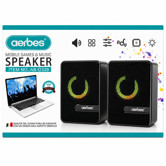Parlante USB RGB Aerbes AB-D339 – Sonido estéreo con iluminación LED