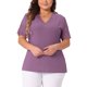 thumbnail image 1 of Agnes Orinda Blusa de Punto Acanalado Elegante de Primavera Verano con Cuello en V y Encaje de Manga Corta para Mujer de Talla Grande 2X Púrpura, 1 of 5