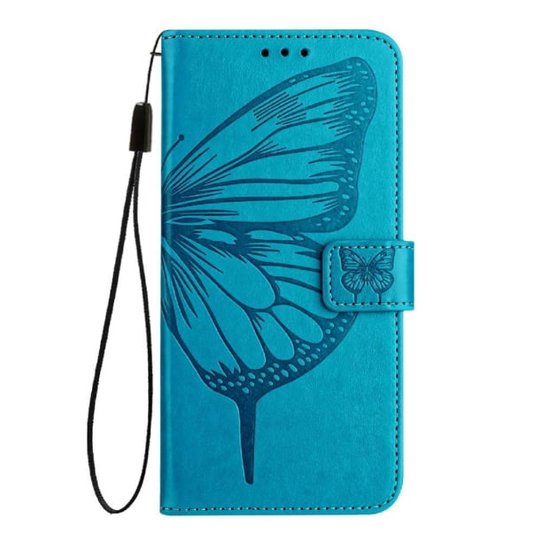 Funda Cartera Mariposa Para Samsung Galaxy S24 Fe Con Soporte Y Ranuras Para Tarjetas Azul