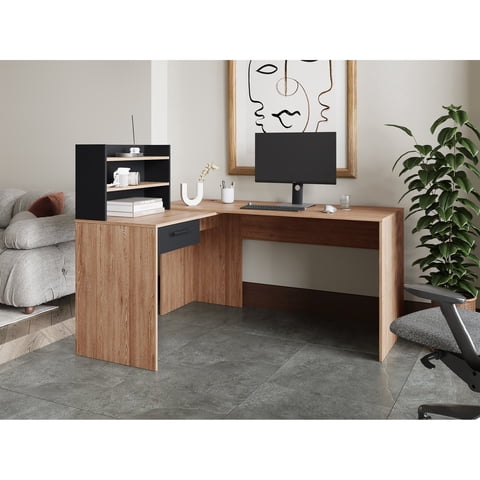 Tuhome - Escritorio En L Bilbao Miel Y Wengue 113,2X121,8X150 Cm