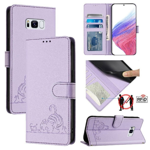 Funda tipo cartera FOXDOCK para Samsung Galaxy S8Plus con soporte, ranuras, RFID, diseño de gato