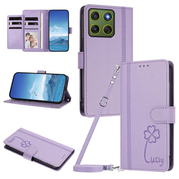 Funda Cartera Trébol para Motorola Edge 70 5G con Ranuras Tarjetas y Carga Inalámbrica Morado claro