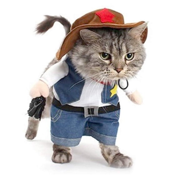Disfraz NACOCO de perro vaquero con sombrero para gato y perro pequeño, color azul
