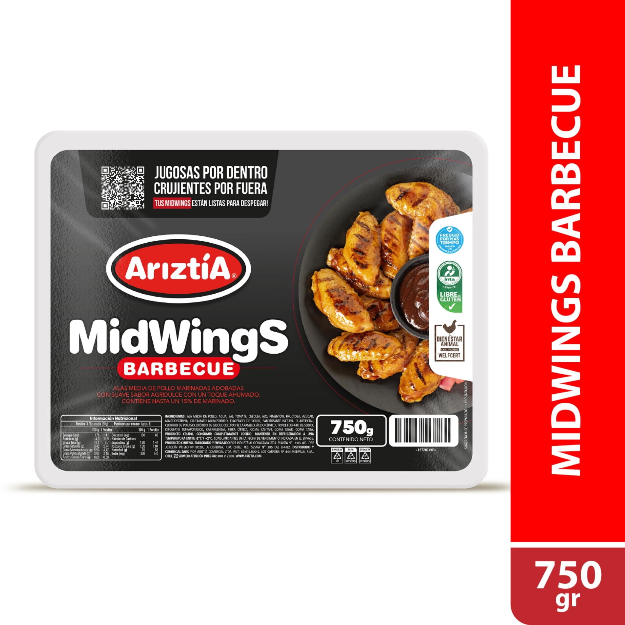 Pollo Alas Midwings Barbecue Envasado 750 g Ariztia