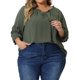 thumbnail image 1 of Agnes Orinda Conjuntos de Halloween para Mujeres Tallas Grandes Blusas con Flecos y Lazo en el Cuello en V Mangas 3/4 3X Verde Militar, 1 of 6