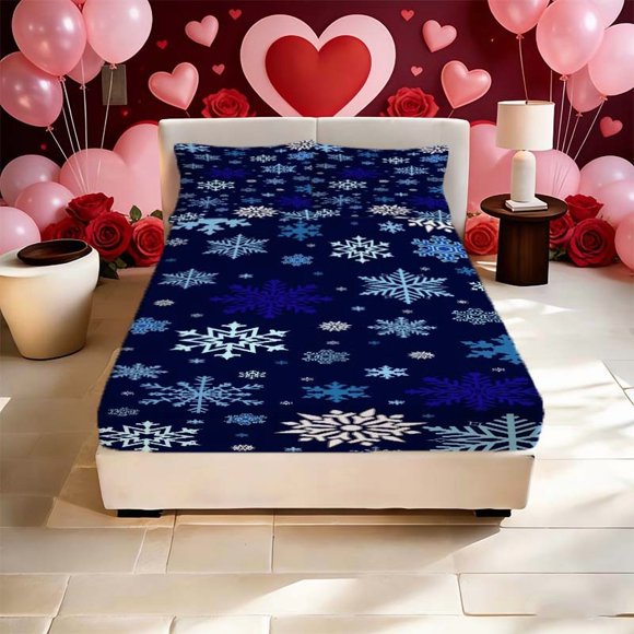 Snowflake Wallpaper Printed Bed Sheet Bed Sheet Pillowcase Set Soft Comfortable And Breathable in All Seasons Suitable for Bedroom Or Dormitory Decoration Essen