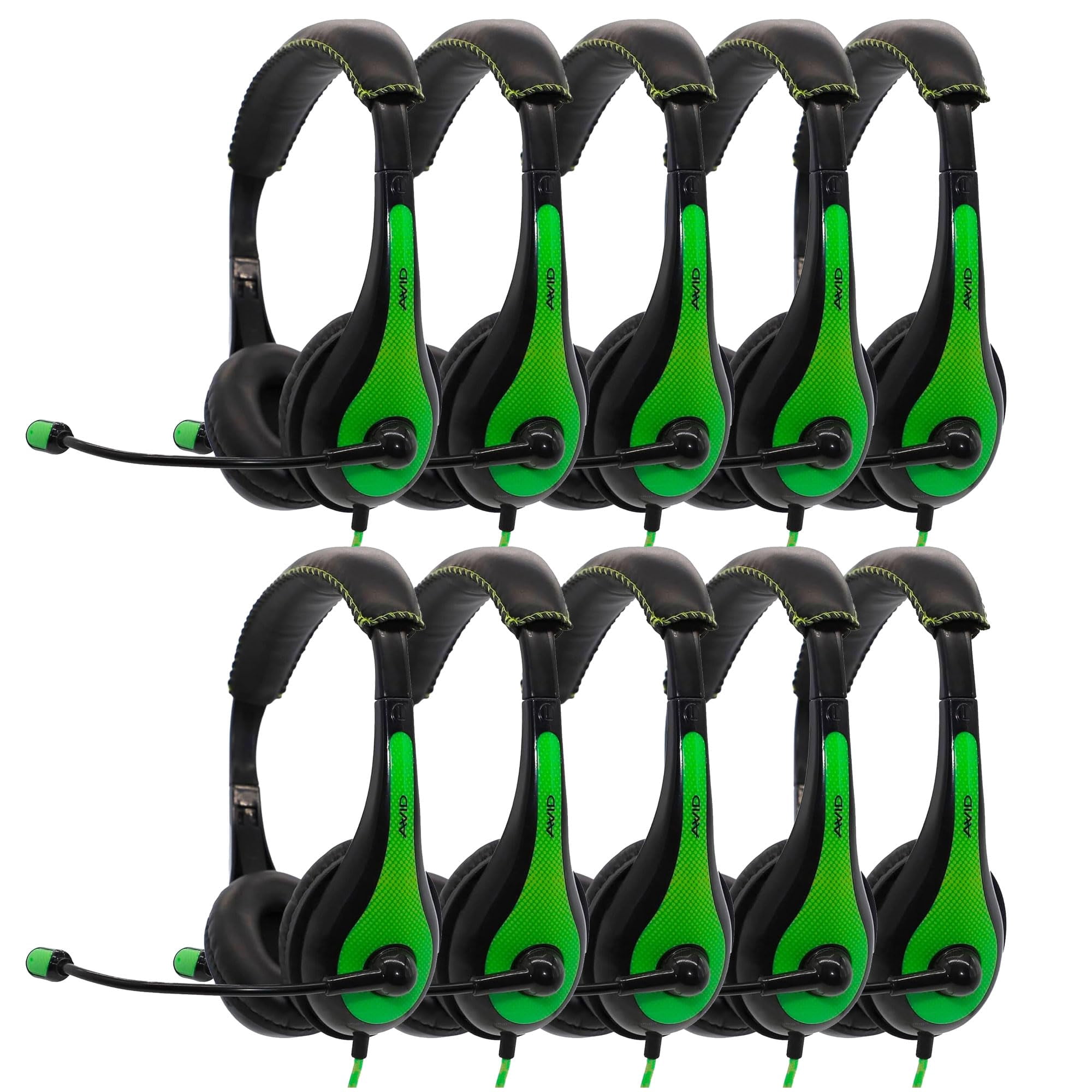 Auriculares Avid Ae-36 Con Micrófono Boom Ajustable, Color Verde, Paquete De 50