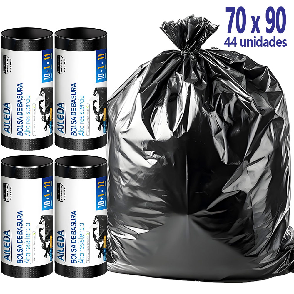 Aileda Bolsa De Basura Pequeña 70X90 Cms - Excelente Calidad 1 Rollo Con 11 Unidades (Un Total De 44 Unidades)