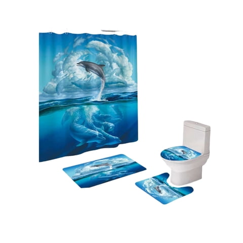 Mylhogar - Set De Baño 5 Piezas Cortina Mas Alfombras Mas Forro De Ducha