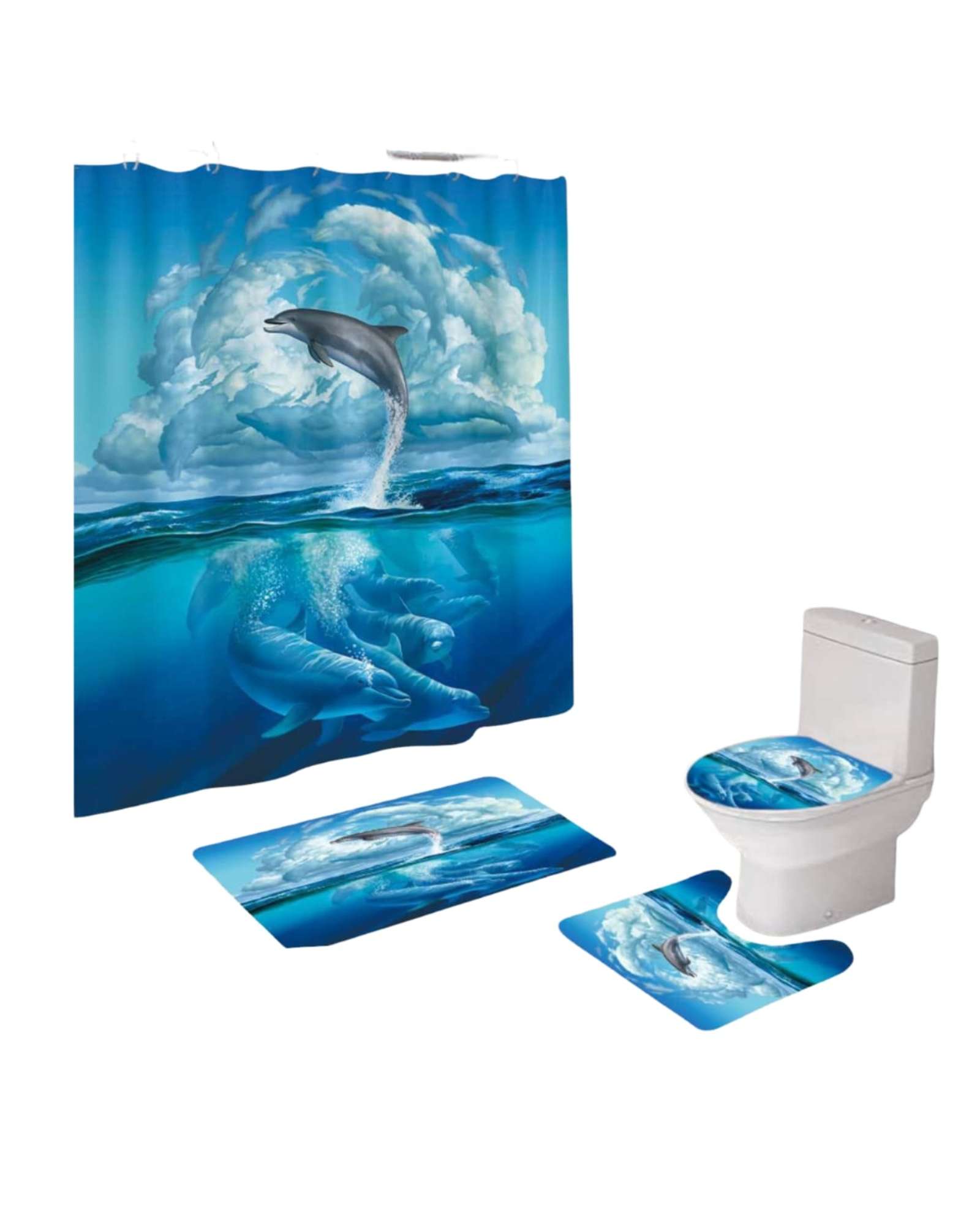 Mylhogar - Set De Baño 5 Piezas Cortina Mas Alfombras Mas Forro De Ducha