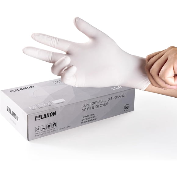 LANON Guantes desechables de nitrilo blanco aptos para alimentos, guantes de cocina