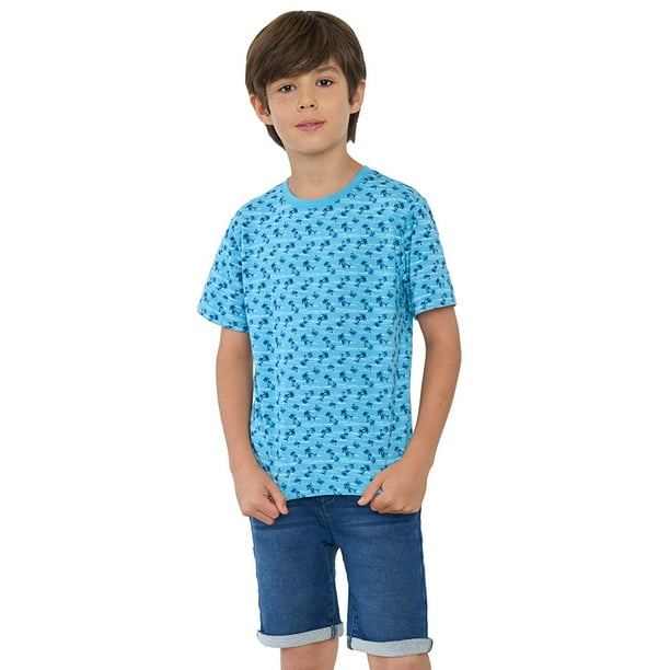 Polera Niño Kids Manga Corta Full Celeste Corona