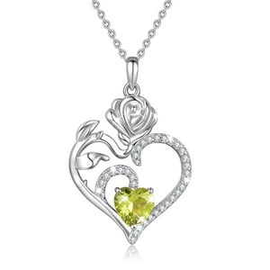 Collar Heshpaws 925 Sterling Silver Birthstone Rose Flower Heart Pendant 18+2""