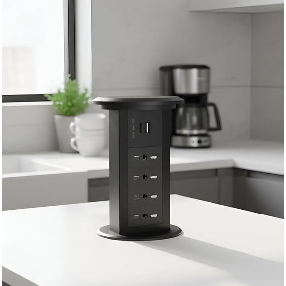 Torre Enchufe Motorizado 4 Enchufes + Carga Inalámbrica + USB-C + USB-A