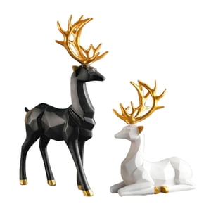 Bothyi - Estatuas De Renos Estatuilla Escritorio Esculturas De Ciervos Decoración Del Coche De Pie Negro L