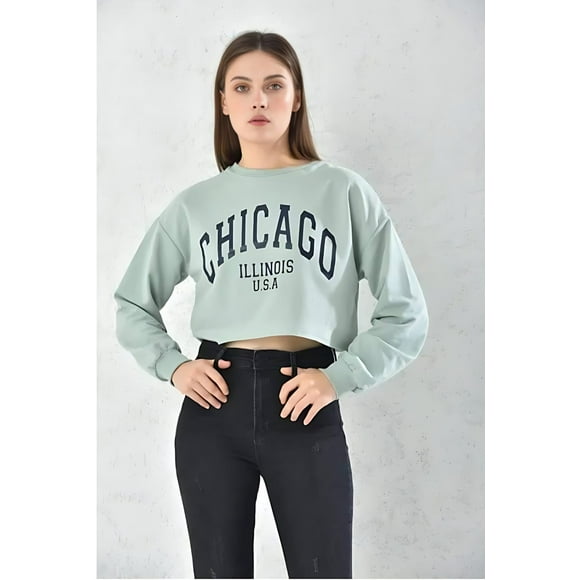 Poleron Crop Mujer Verde Talla S