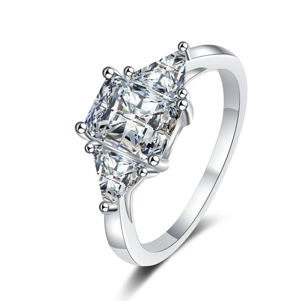 Exaggerated Moissanite Ring - Sterling Silver Female Fancy Shaped Ring with 3 Carats - Perfect Valentine's Day Gift
