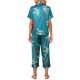 thumbnail image 3 of INSPIRE CHIC Pijama de Satén para Mujer Regreso a Clases Manga Corta Camisa Abotonada y Pantalones Capri con Cintura Elástica Ropa de Dormir M Verde Azulado con Flor de Albaricoque Naranja, 3 of 6