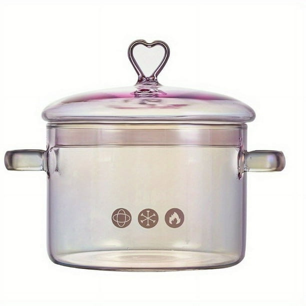 1pc, Household Pink Double Ear Glass Pot, Double Handle Soup Health Pot, Electric Ceramic Stove Soup, Open Fire Stew Pot, Innovative Pink Glass Pot 1500ml/50.7oz