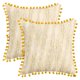 thumbnail image 1 of REGALWOVEN Paquete de 2 fundas de cojín de chenilla, fundas de almohada decorativas boho con pompones para sofá de sala de estar estilo rústico amarillo 18" x 18", 1 of 6