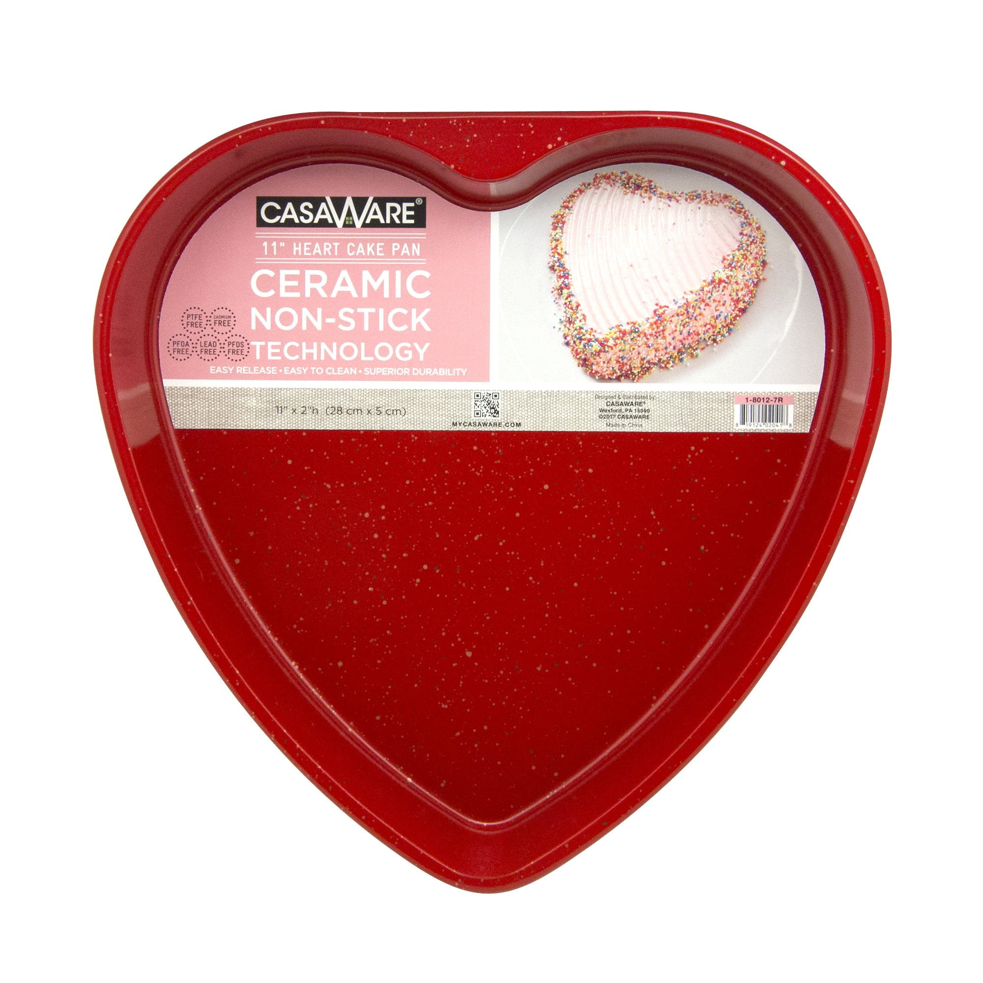 Bandeja Para Hornear Casaware Con Revestimiento Cerámico, Antiadherente, 11 Pulgadas, Corazón Rojo