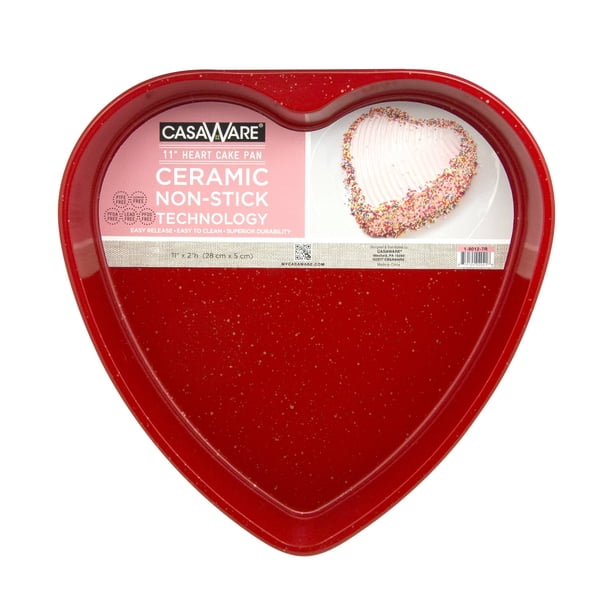 Bandeja para hornear CasaWare con revestimiento cerámico, antiadherente, 11 pulgadas, corazón rojo