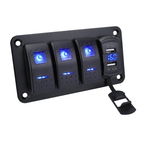 Ioensy - Panel De Interruptor De Balancín 4.2A Voltímetro De Cargador Usb Doble Para Vehículos Marine 4 Pandilla
