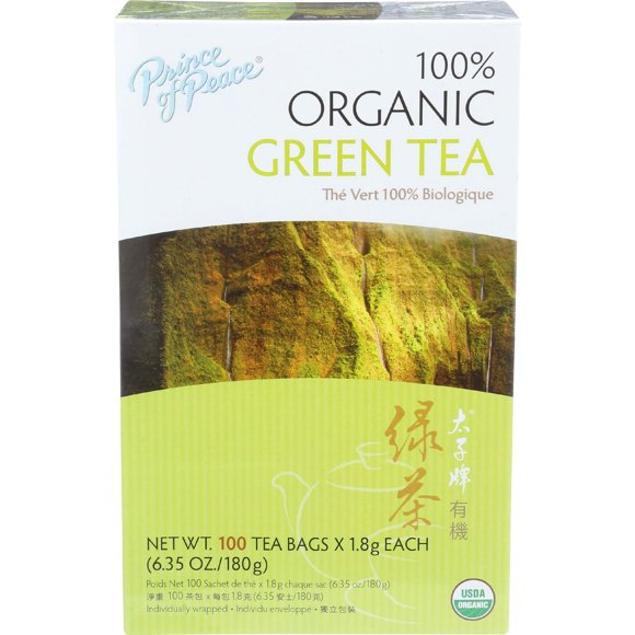 Tea Prince Of Peace Organic Green 100 bolsitas de té, paquete de 2