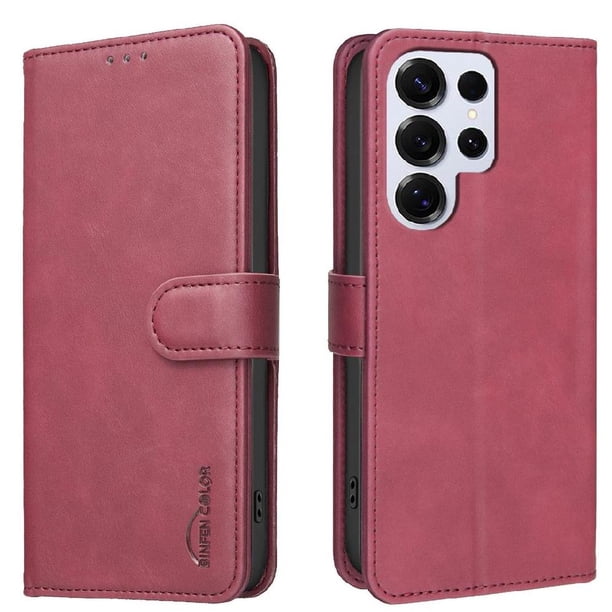Funda Billetera para Samsung Galaxy S23 Ultra Protección RFID y Soporte Ajustable Rojo