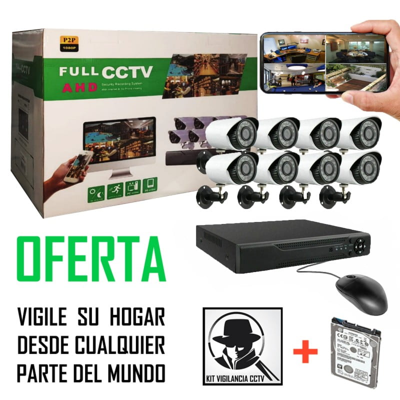 Genérico - Kit 8 Cámaras De Vigilancia + Dvr + Disco 1.000 Gb