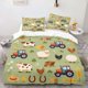 thumbnail image 1 of 2D Flat Print Farm Animals And Tractors Green Background Bedding | Includes 1 Duvet Cover And 1/2 Pillowcases Soft Comfortable And Breathable Polyester Fabric M, 1 of 1