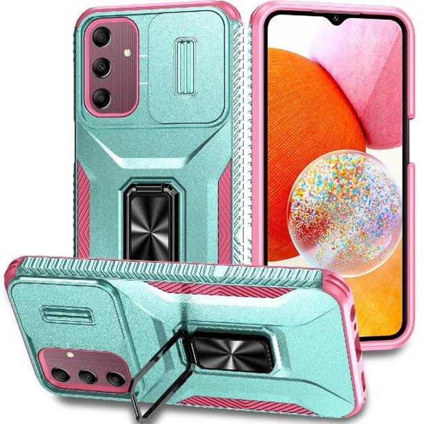 Funda Armada para Samsung Galaxy A15 5G con Tapa Deslizante y Soporte Magnético Giratorio Verde