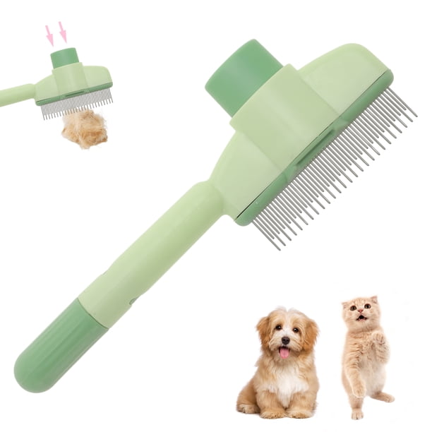 Peine para gatos REGALWOVEN, peine para eliminación de pelo de mascotas, peine para pulgas, cepillo de aseo para gatos con botón de liberación
