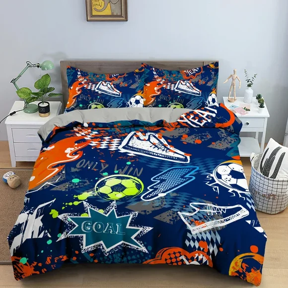 x515 Bed Sheets/Colored Football Soccer Bedding Set For Boys Bedroom Decor Soft Cozy Duvet/Quilt Cover Baby Bedclothes 3-Piece Bedding Set (1 Duvet Cover + 2 Pillow Shams) nj515