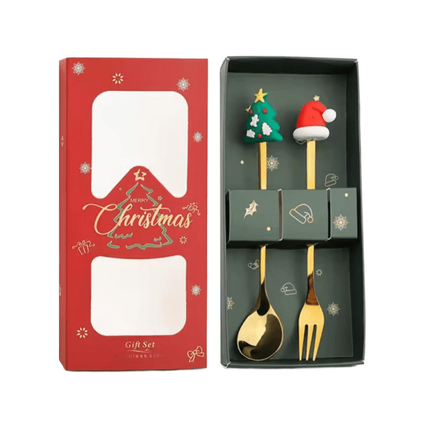 2 Cubiertos Navideños Cuchara Tenedor Para Decoración Mesa