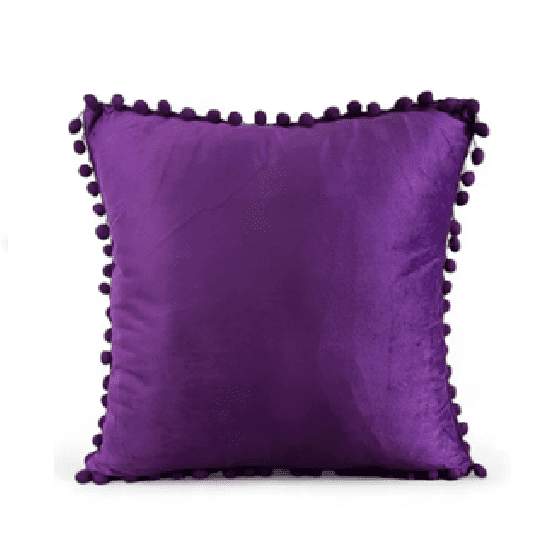 Genérico - Pack De 2 Fundas De Cojines Terciopelo Con Pompones 45x45 Cm Morado