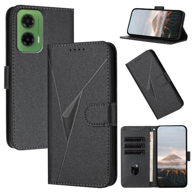 Funda Cartera Fibra de Carbono para Motorola MOTO G35 con Soporte y Cierre Magnético Negro