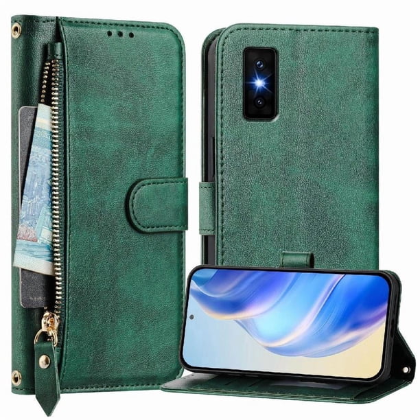 FOXDOCK Funda Tipo Cartera para Tecno Spark 40 4G Cuero PU con Cremallera y Correa de Muñeca, Ranuras para Tarjetas, Soporte Plegable, Cierre Magnético
