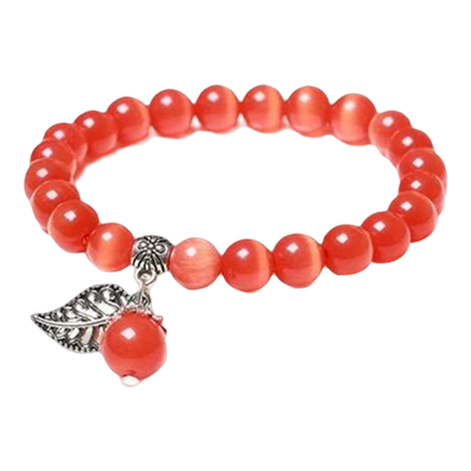 Magideal - De Piedra De Gato Natural, Elástica Con Cuentas De Piedras Preciosas De Cristal, Pulseras De Yoga Con Cuentas Para , Naranja Talla Única
