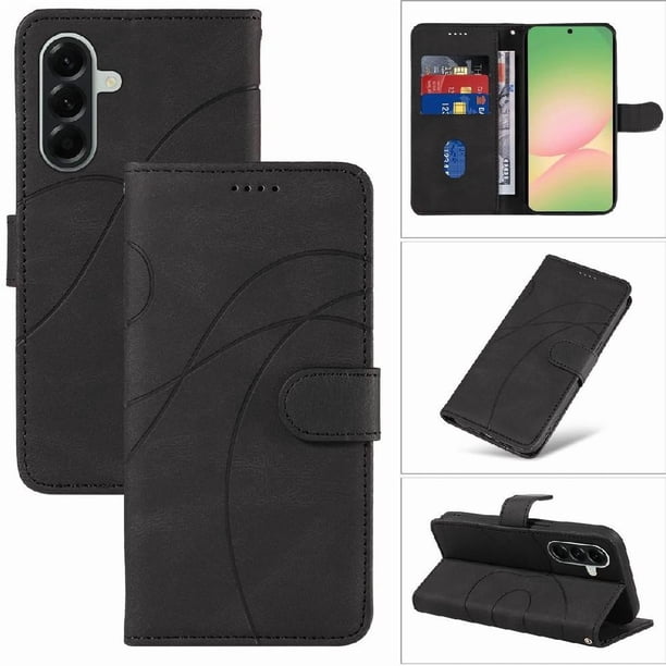 Funda tipo cartera con tapa para Samsung Galaxy A57 5G con tarjetero, soporte y cubierta magnética Negro
