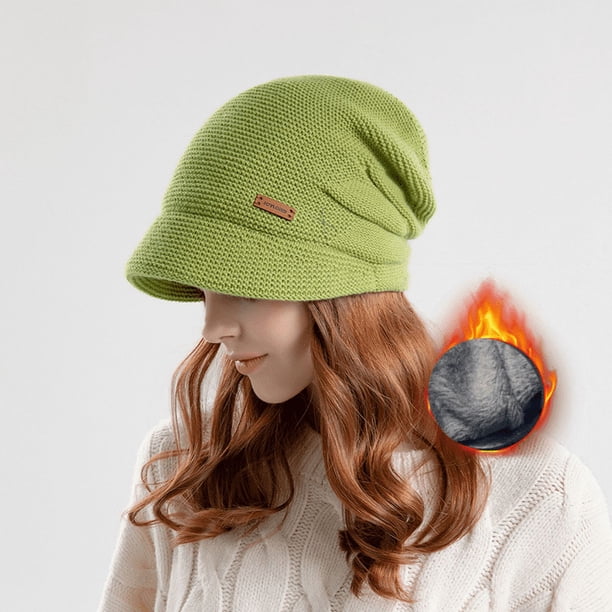 1PCS Winter Beanie Hats With Short Brim, Thermal Knitted Textured Fleece Ski Baggy Winter Hat Skiing Cycling For Women