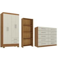 Movelaria - Combo Clóset 4 Puertas + Cómoda 10 Cajones Off White + Librero R421016