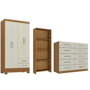 Movelaria - Combo Clóset 4 Puertas + Cómoda 10 Cajones Off White + Librero R421016