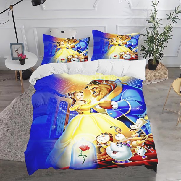 Princess Belle Beauty And The Beast Duvet Cover Queen Size Bedding Set 100% Polyester 3-Piece Set 1 Quilt Cover Home Decor