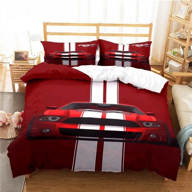 x2224 Bed SheetsMustang Car Pattern Duvet Cover Set Bedding for Aldult Boys Bed Set Game Quilt Cover Comforter Cover Bedding Set 3-Piece Bedding Set (1 Duvet Cover + 2 Pillow Shams) nj2224