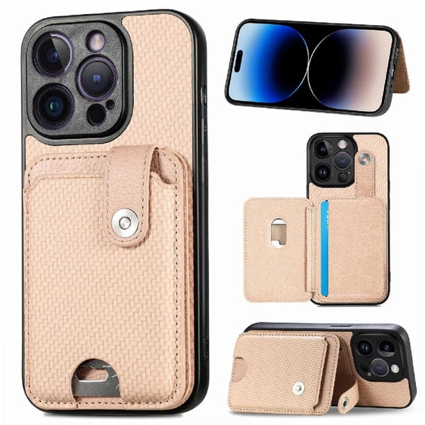 Funda Billetera Tejida para iPhone 14 Pro con Soporte y Tarjetero Beige