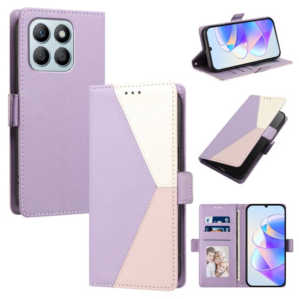 Funda Cartera Tricolor para Honor X8B con Ranuras para Tarjetas, Morado