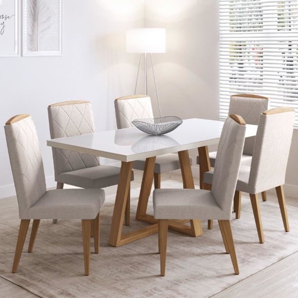 Comedor Mara 1.8 Ow 6 Sillas Daisy Blanco - Natural