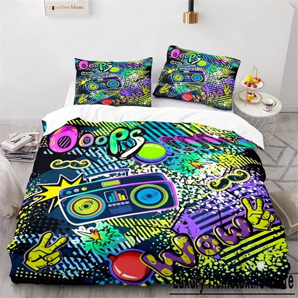 Graffiti Hip Hop Modern Street Art Bedding Set Boys Girls Size Duvet Cover Pillowcase Bed Kids Adult bedding Bed Sheets
